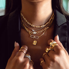 TriBeCa Emerald Diamond Cluster Curb Chain Necklace, 14K Yellow Gold- URBAETIS Fine Jewelry