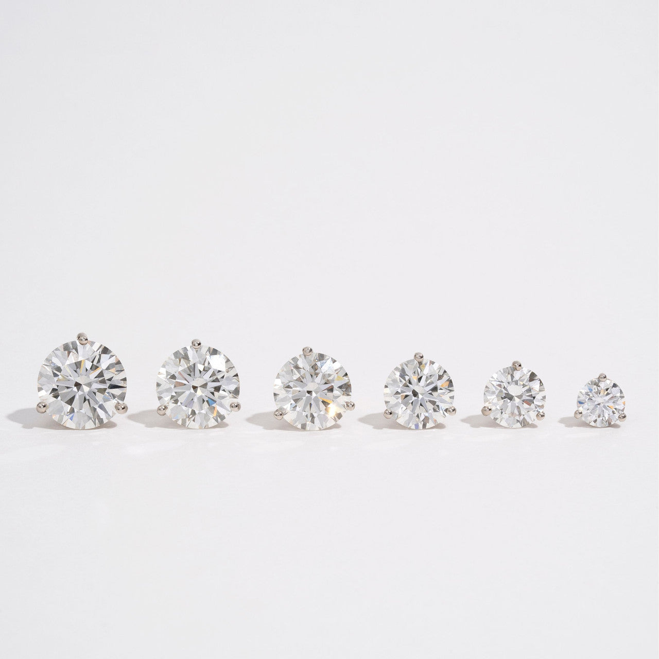 Natural Diamond Studs, 3 Prong Martini Setting, 1 to 6 carats, 14 white gold - URBAETIS Fine Jewelry
