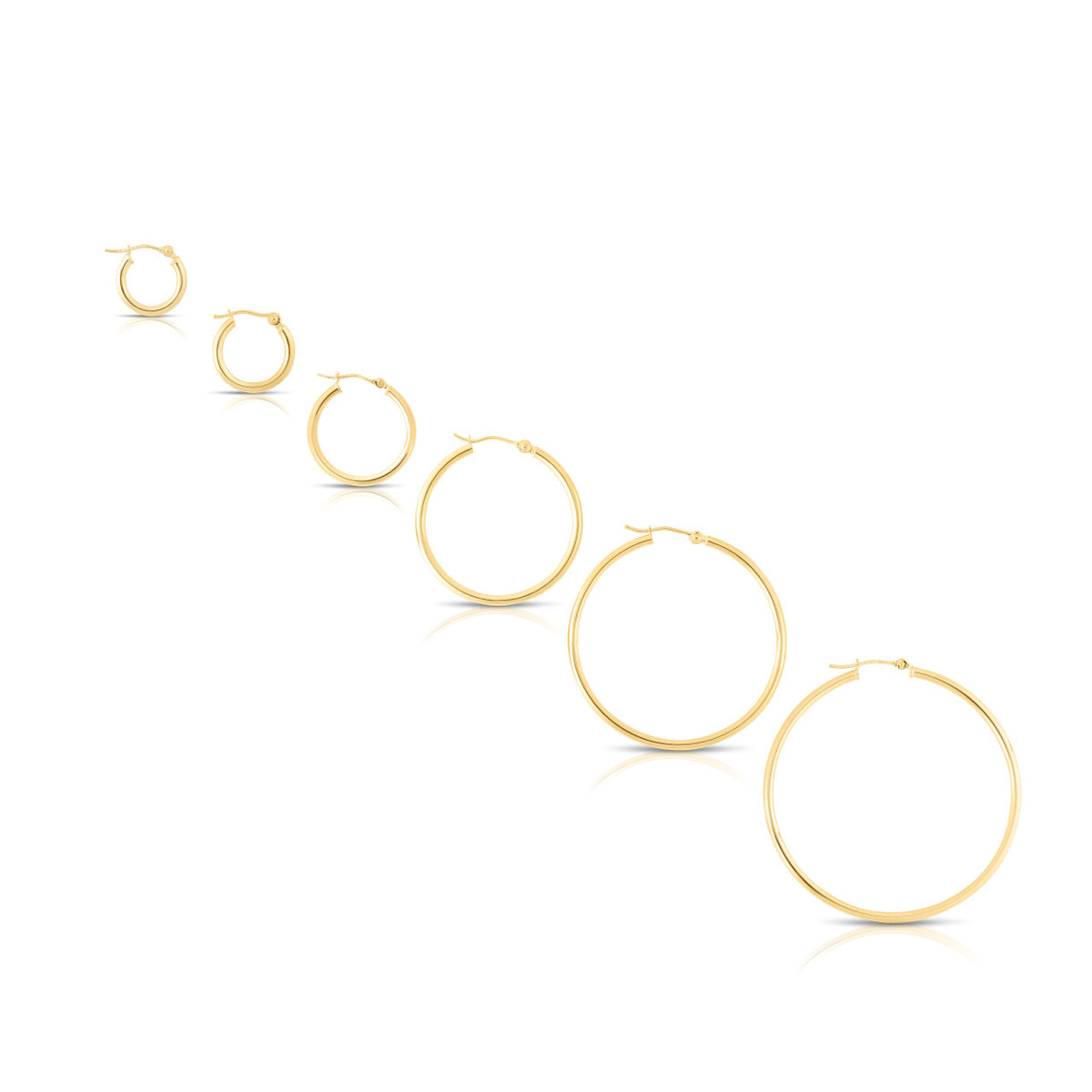 2 mm Tube Hoops in yellow gold in multiple sizes