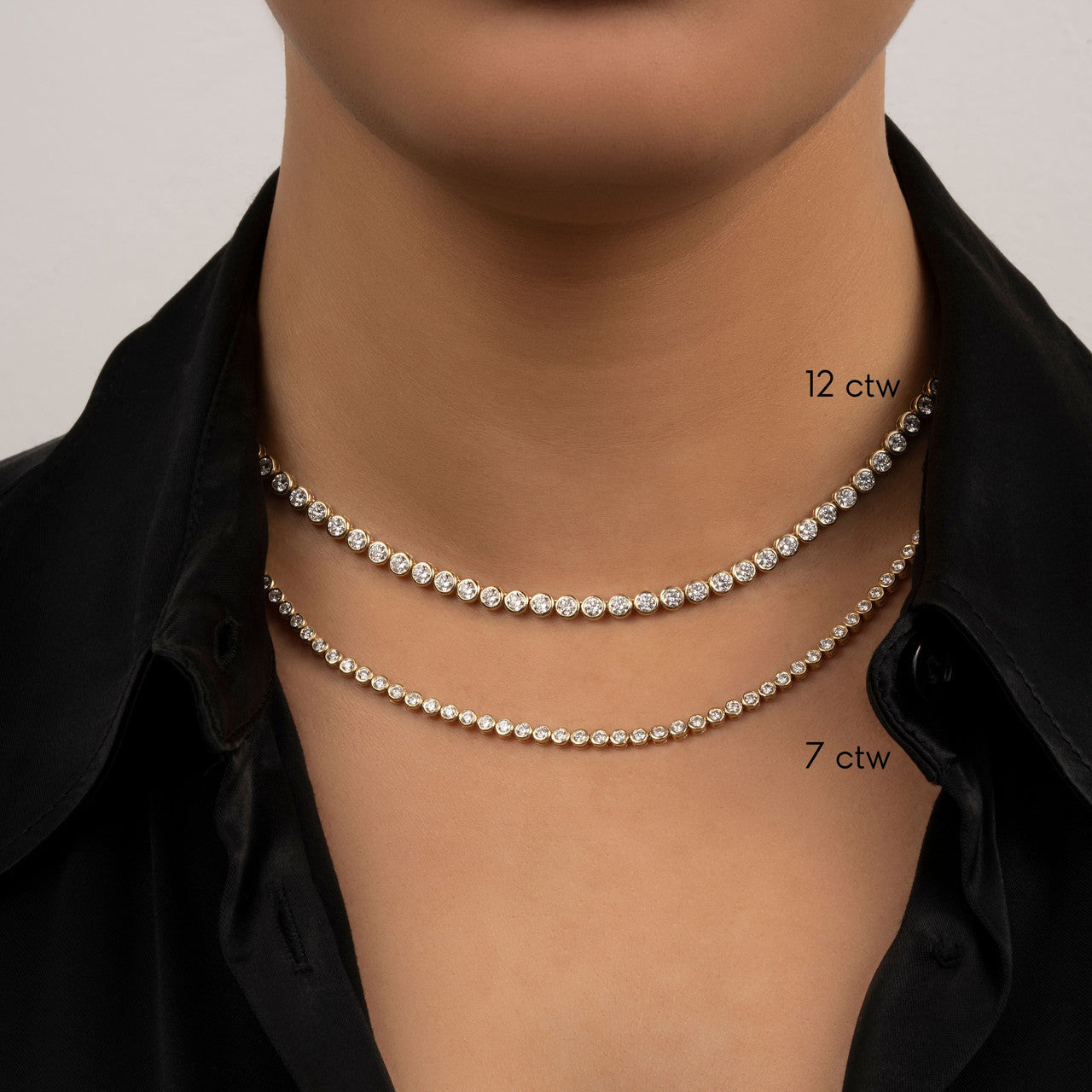 Bezel Set Lab Diamond Tennis Necklace Sizes, 14k yellow gold - URBAETIS Fine Jewelry