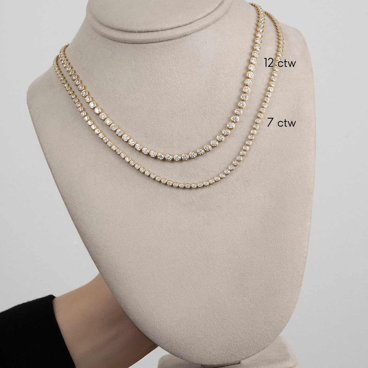 Bezel Set Lab Diamond Tennis Necklace Sizes, 14k yellow gold - URBAETIS Fine Jewelry