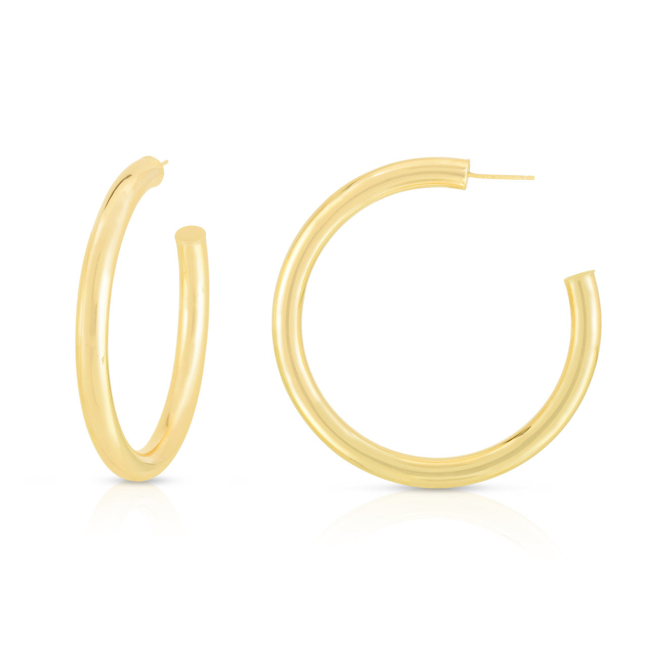 5mm Tube Hoops, 50mm diameter, 14k yellow gold - URBAETIS Fine Jewelry