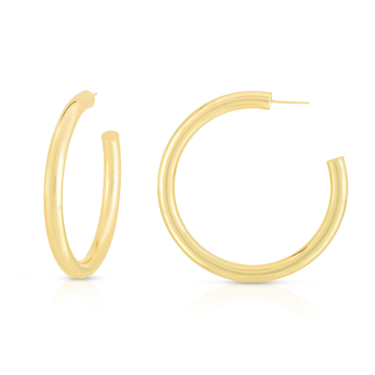5mm Tube Hoops, 50mm diameter, 14k yellow gold - URBAETIS Fine Jewelry