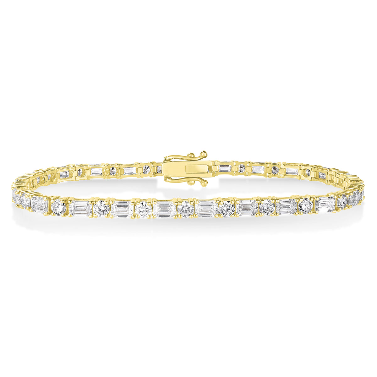 14k yellow gold emerald cut and round lab diamond tennis bracelet