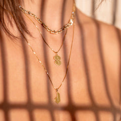 90's Gold Initial Necklaces, 12mm and 8.5mm, 14k Yellow Gold- URBAETIS Fine Jewelry