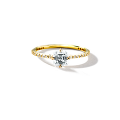 18K Yellow Gold Asscher Pave Solitaire Engagement Ring