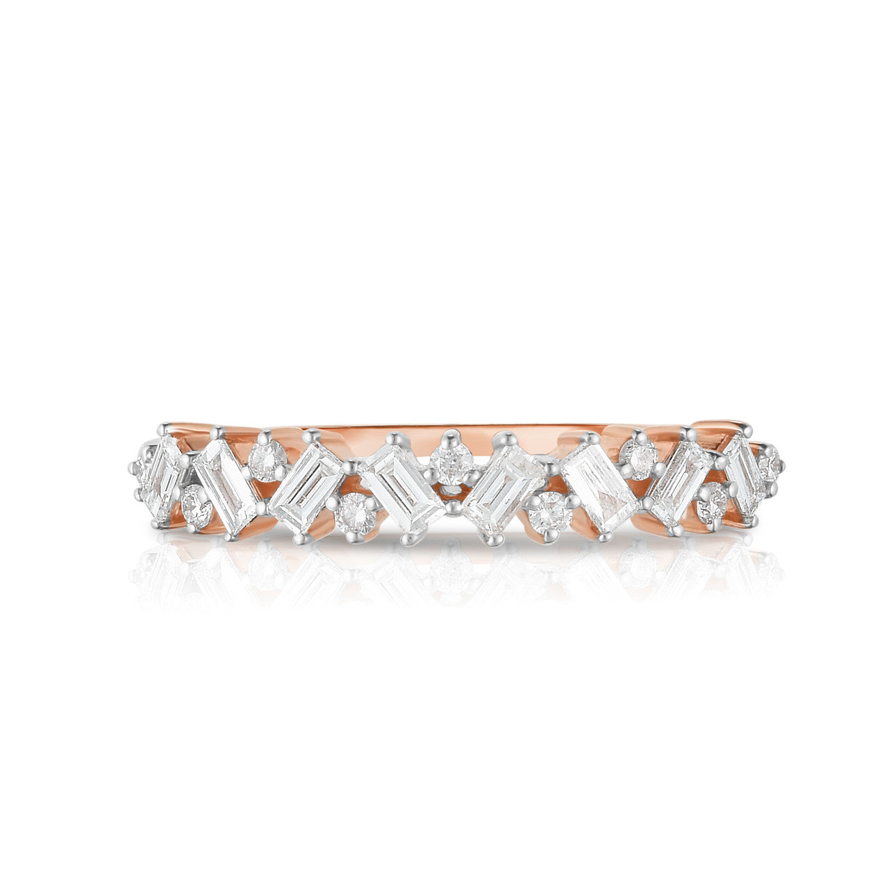Baguette and Round Diamond Eternity Ring with 17 diamonds totaling 0.37 carats. made with 14k gold.