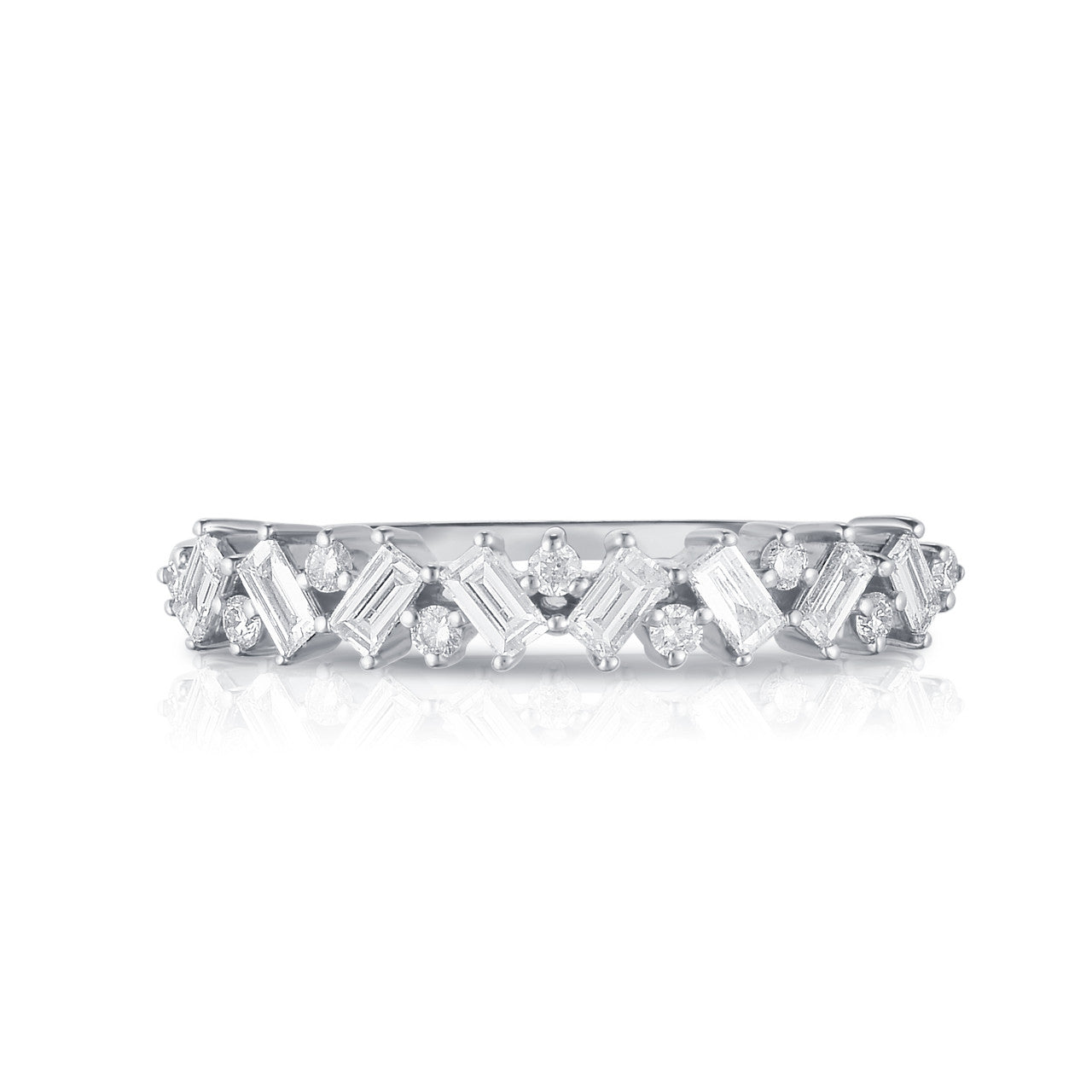 Baguette and Round Diamond Eternity Ring with 17 diamonds totaling 0.37 carats. made with 14k gold.