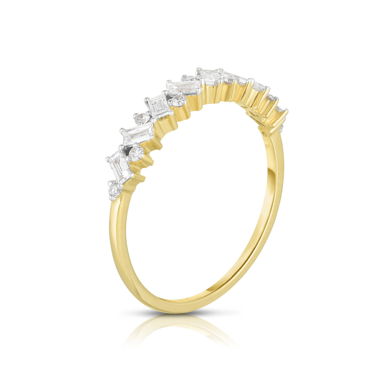 Baguette and Round Diamond Eternity Ring with 17 diamonds totaling 0.37 carats. made with 14k gold.