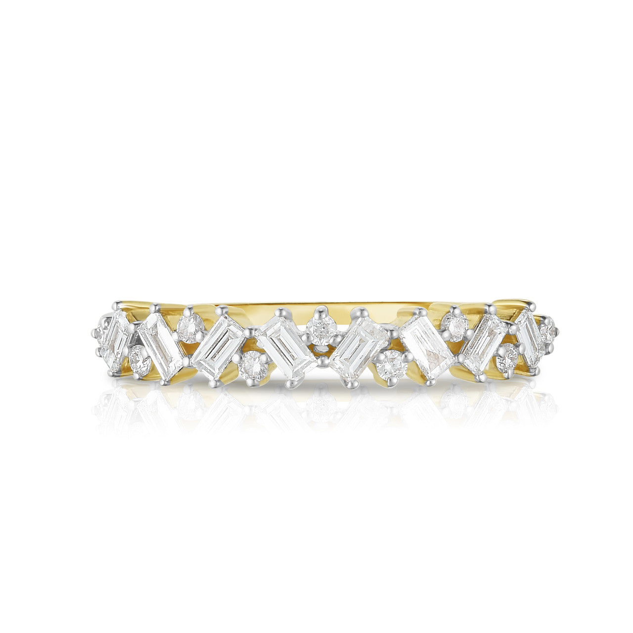 Baguette and Round Diamond Eternity Ring -with 17 diamonds totaling 0.37 carats. made with 14k gold.