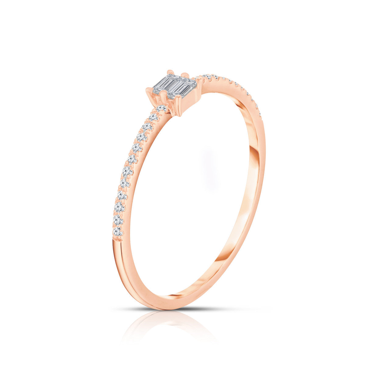 Stacked Baguette Diamond Ring, 14K Rose Gold Side View- URBAETIS Fine Jewelry
