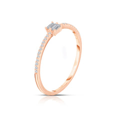 Stacked Baguette Diamond Ring, 14K Rose Gold Side View- URBAETIS Fine Jewelry