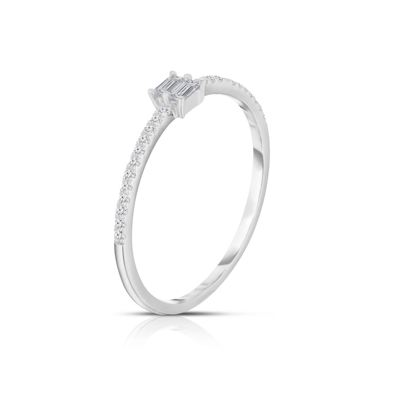 Stacked Baguette Diamond Ring, 14K White Gold Side View- URBAETIS Fine Jewelry