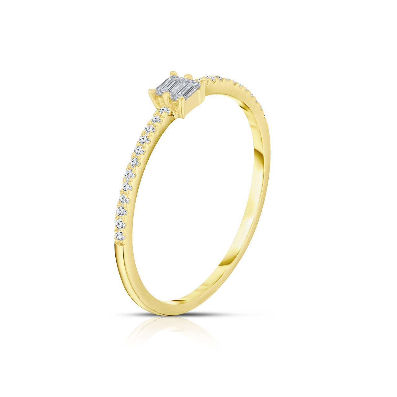 Stacked Baguette Diamond Ring, 14K Yellow Gold Side View- URBAETIS Fine Jewelry