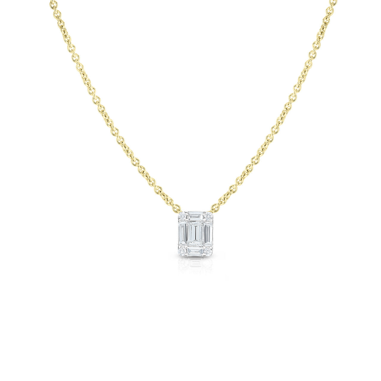 Illusion Emerald Diamond Necklace, North South, 14k yellow gold - URBAETIS Fine Jewelry