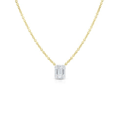 Illusion Emerald Diamond Necklace, North South, 14k yellow gold - URBAETIS Fine Jewelry