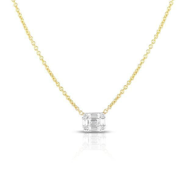 Illusion Emerald Diamond Necklace, East West, 14k yellow gold - URBAETIS Fine Jewelry
