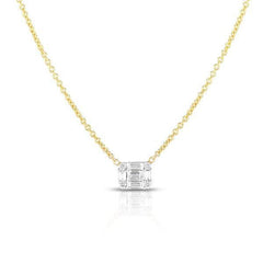 Illusion Emerald Diamond Necklace, East West, 14k yellow gold - URBAETIS Fine Jewelry