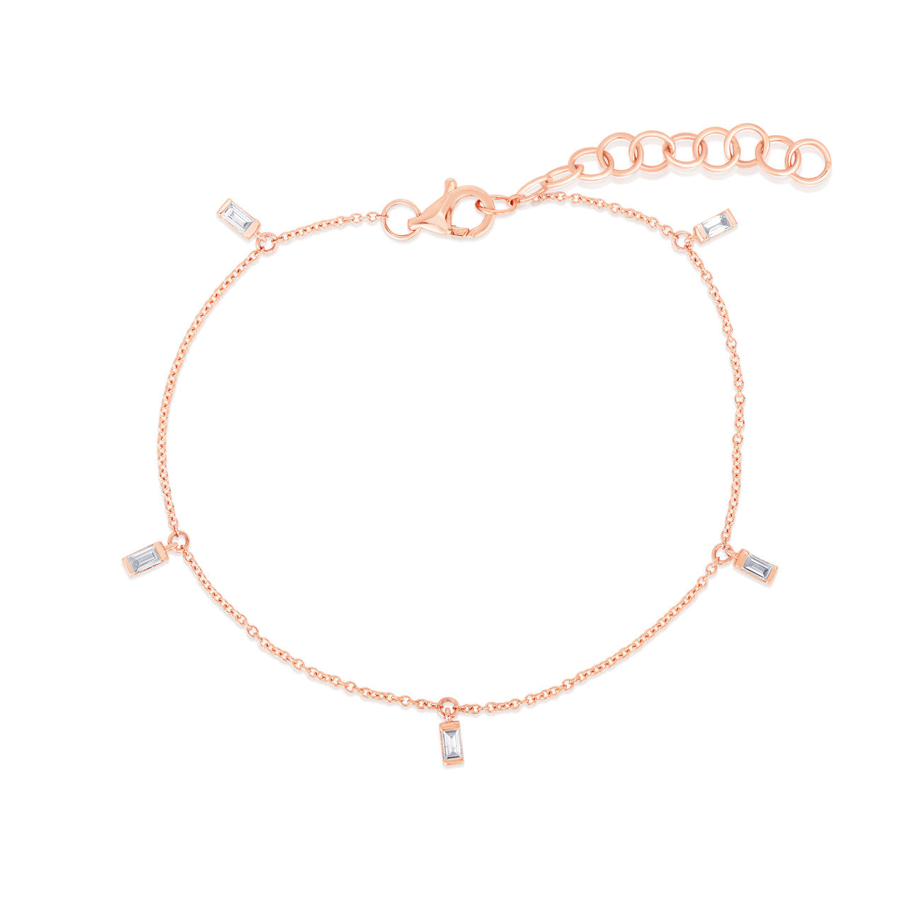 Baguette Diamond Drop Station Bracelet, 14k rose gold - URBAETIS Fine Jewelry