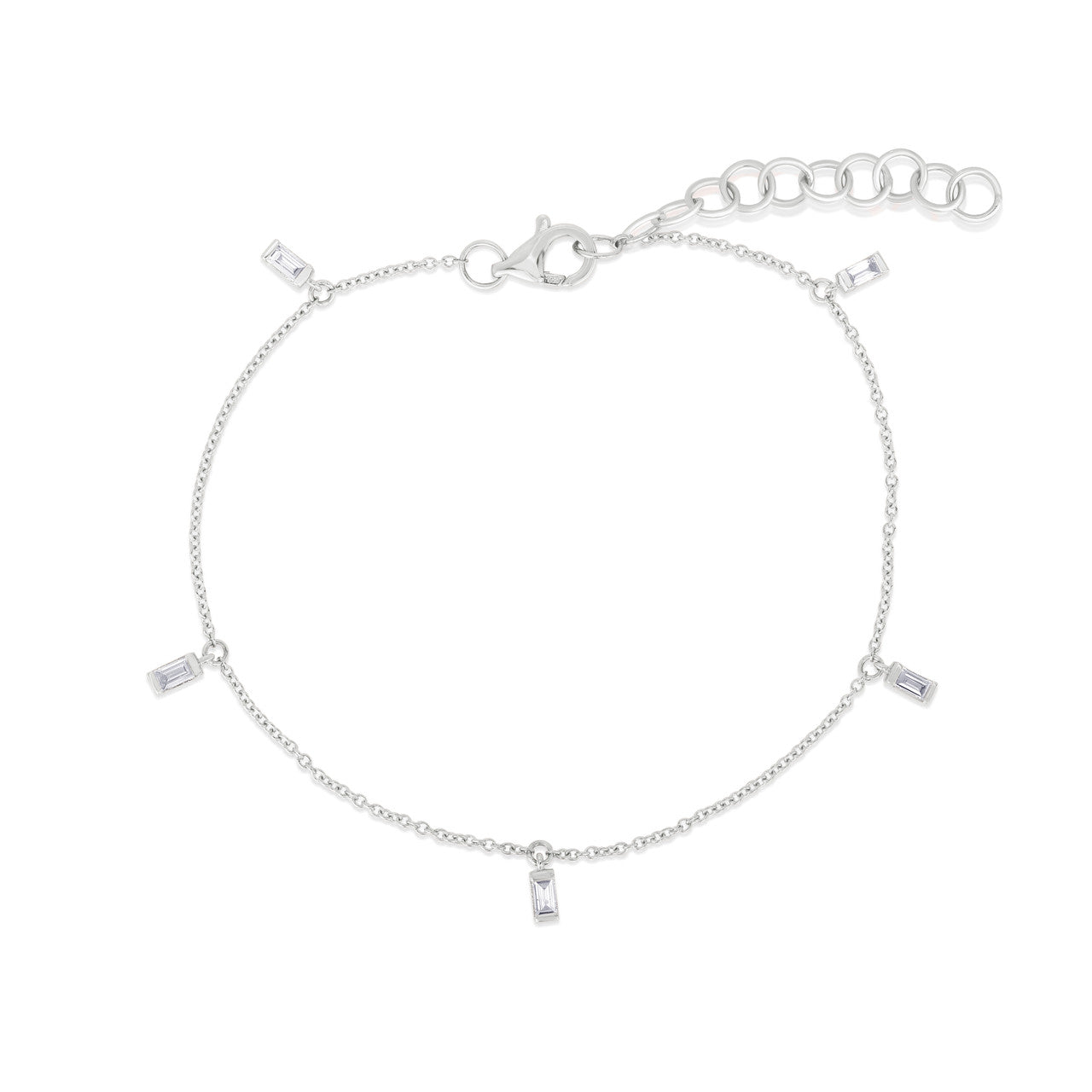 Baguette Diamond Drop Station Bracelet, 14k white gold - URBAETIS Fine Jewelry