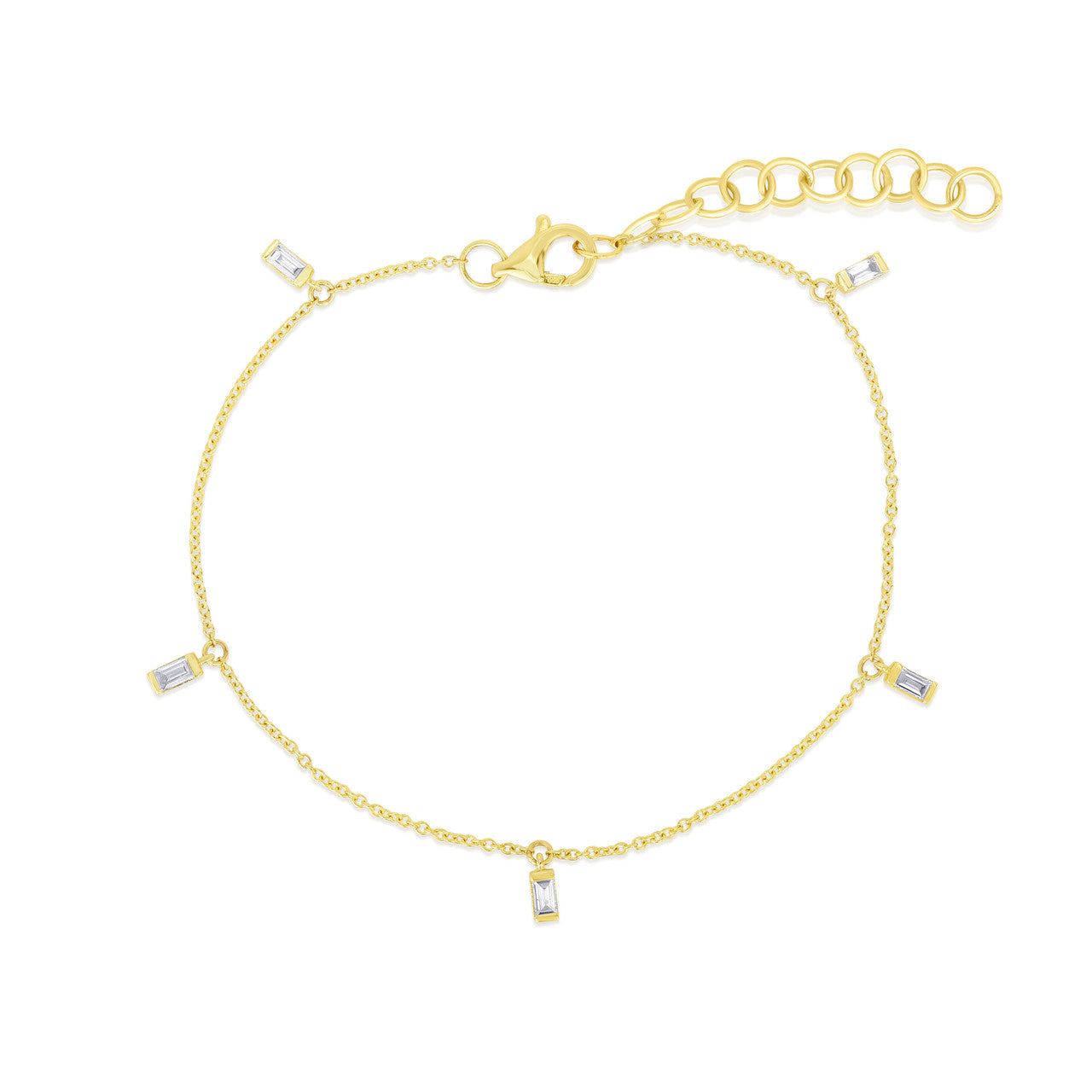 Baguette Diamond Drop Station Bracelet, 14k yellow gold - URBAETIS Fine Jewelry