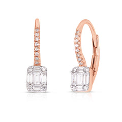 Petite Emerald Illusion Diamond Drop Earrings, 14k rose gold - URBAETIS Fine Jewelry