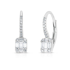 Petite Emerald Illusion Diamond Drop Earrings, 14k white gold - URBAETIS Fine Jewelry