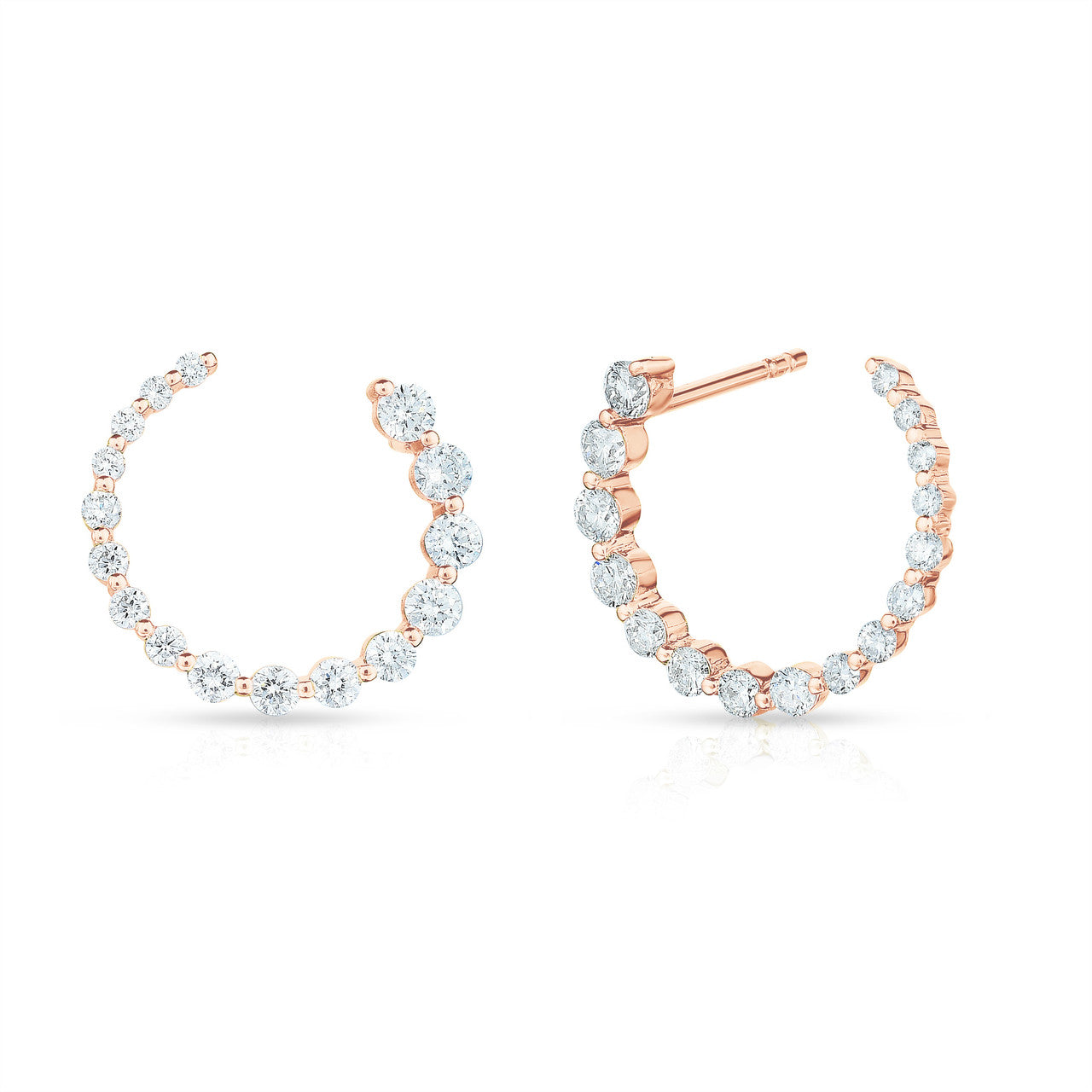 Graduated Diamond Single Prong Garland Hoops, 14k rose gold - Urbaetis Fine Jewelry