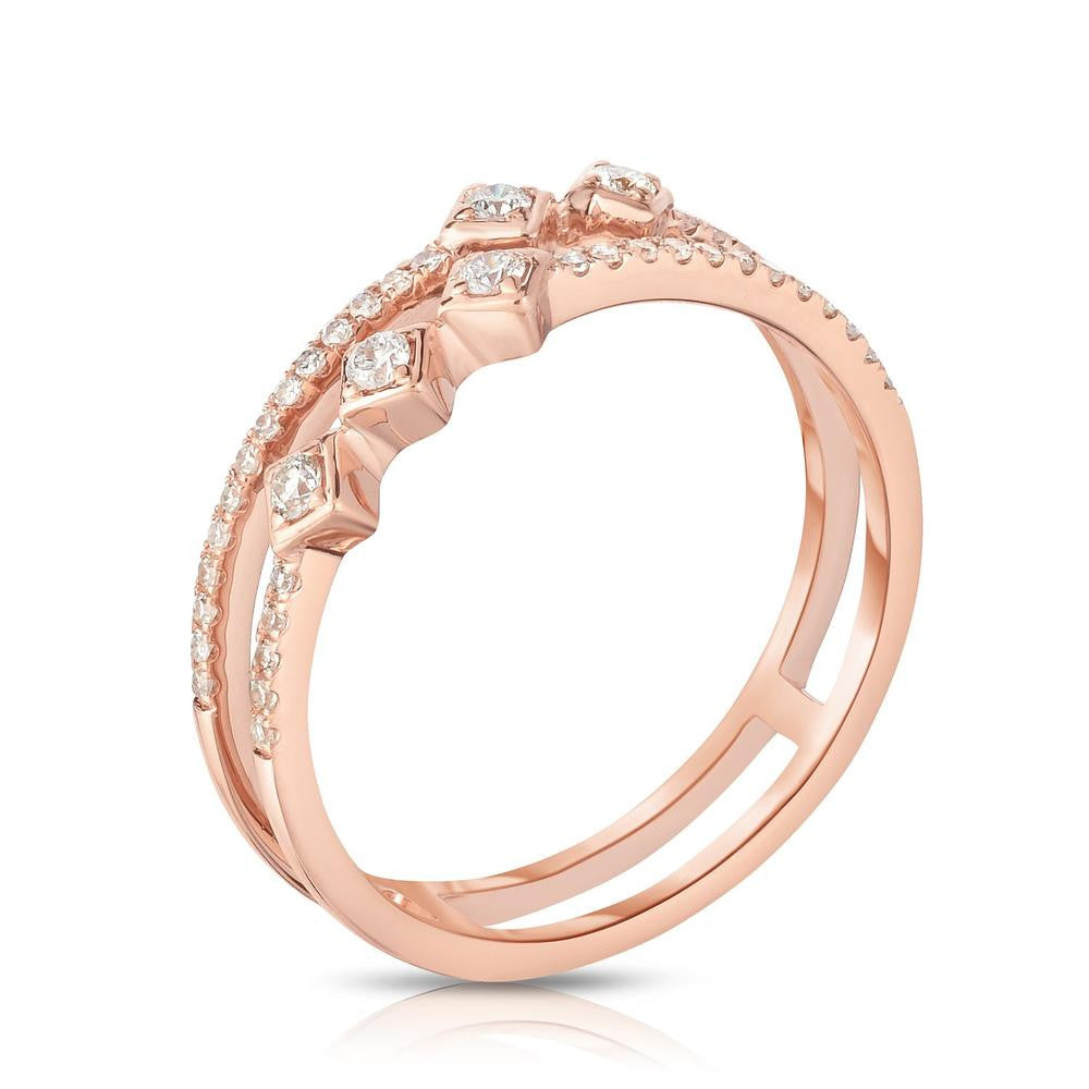 Asymmetrical Diamond Stacking Band, 14k rose gold, 0.2 carats, side view - URBAETIS Fine Jewelry