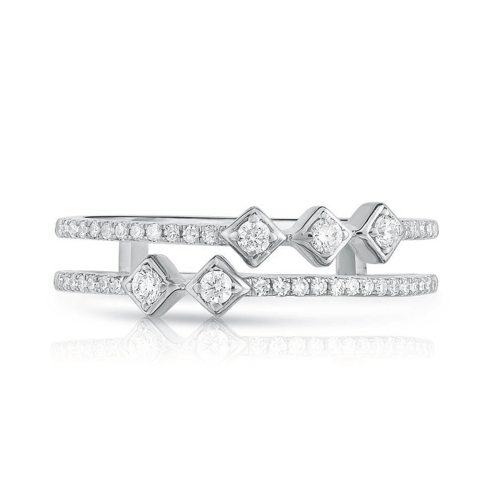 Asymmetrical Diamond Stacking Band, 14k white gold, 0.2 carats - URBAETIS Fine Jewelry
