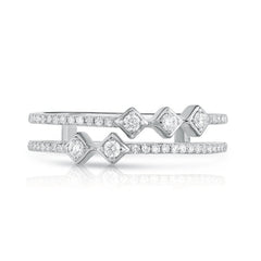 Asymmetrical Diamond Stacking Band, 14k white gold, 0.2 carats - URBAETIS Fine Jewelry
