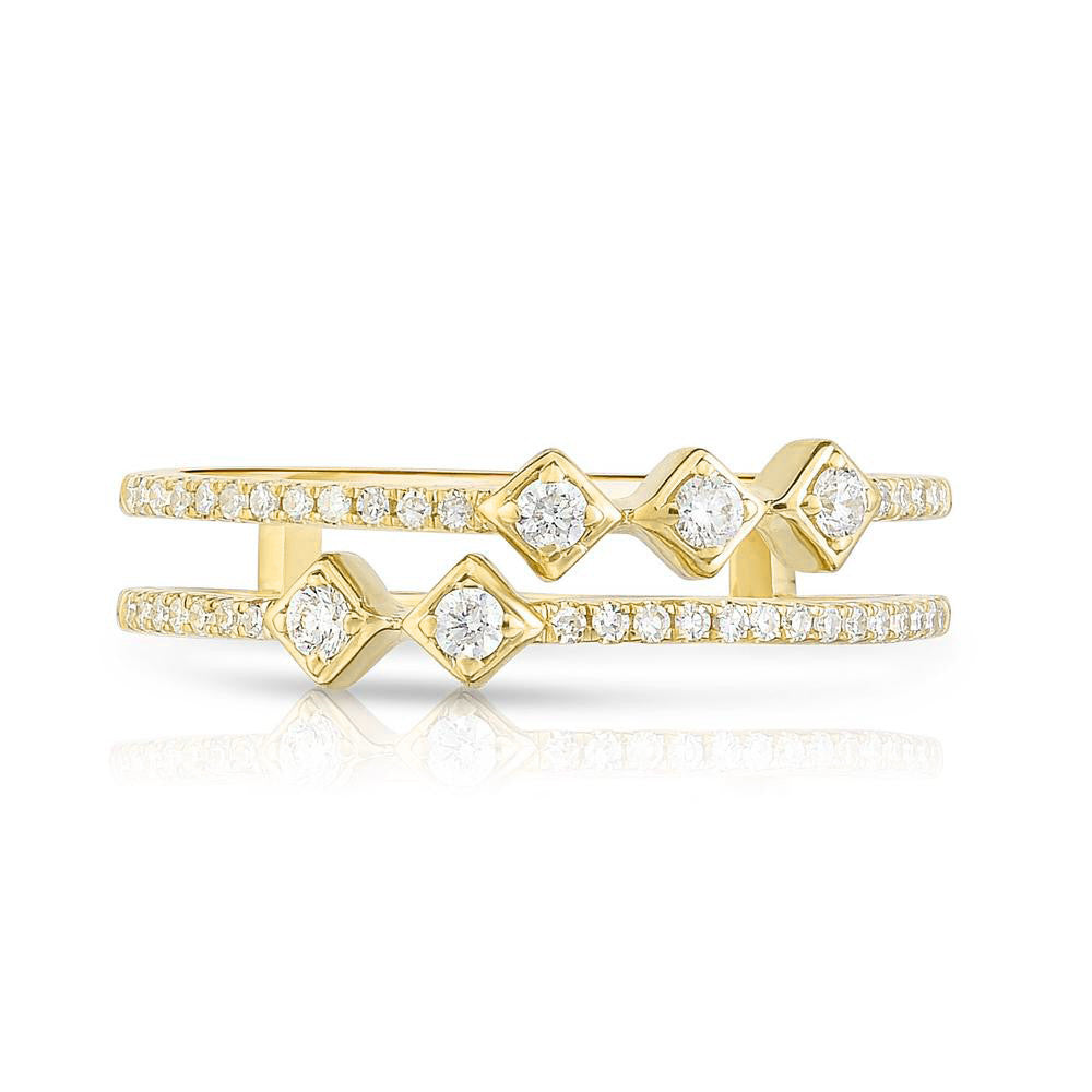 Asymmetrical Diamond Stacking Band, 14k yellow gold, 0.2 carats - URBAETIS Fine Jewelry
