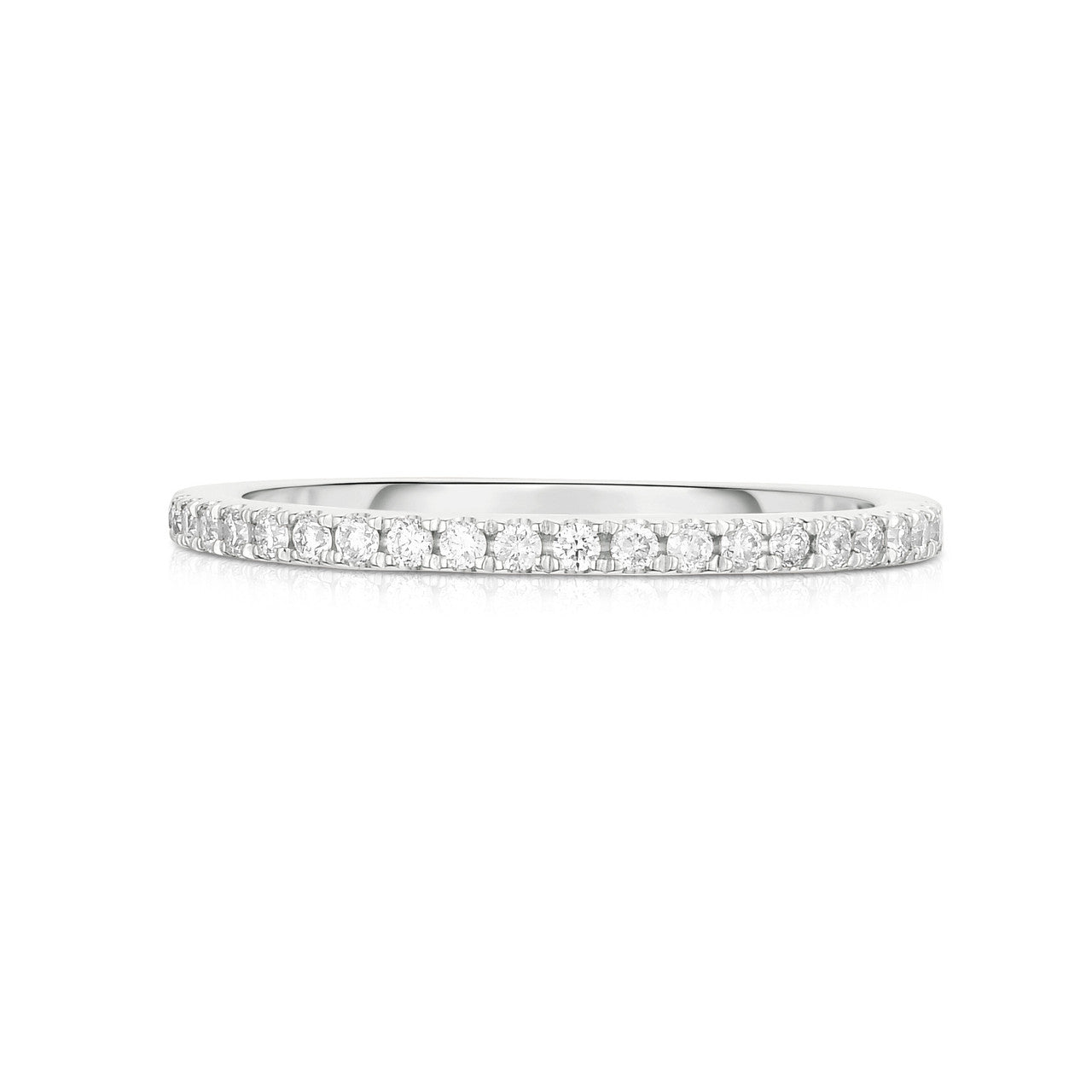 Stackable Pave Diamond Ring. 14k white gold - URBAETIS Fine Jewelry