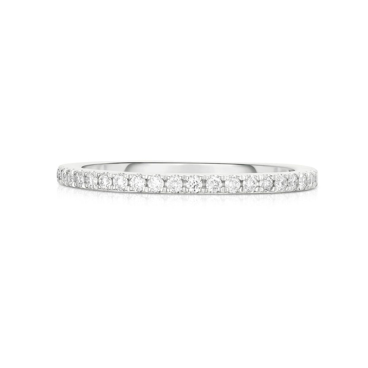 Stackable Pave Diamond Ring. 14k white gold - URBAETIS Fine Jewelry