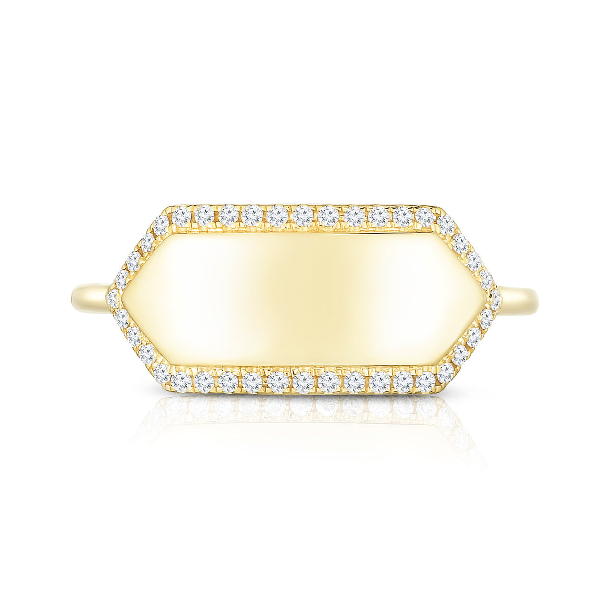 Diamond Pave Engravable Ring, 14k yellow gold - URBAETIS Fine Jewelry
