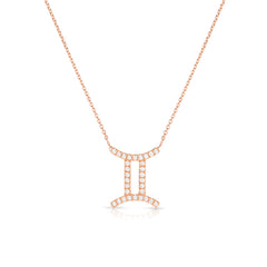 Diamond Gemini Zodiac Sign Necklace, 14k rose gold - URBAETIS Fine Jewelry