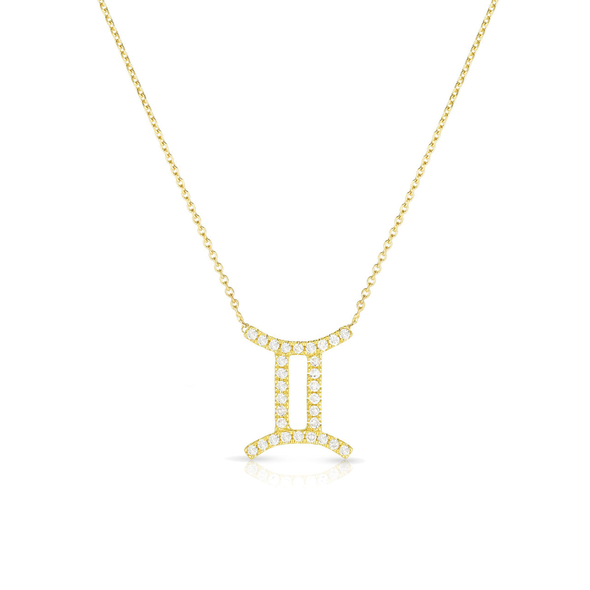 Diamond Gemini Zodiac Sign Necklace, 14k yellow gold - URBAETIS Fine Jewelry