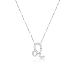 Diamond Leo Zodiac Sign Necklace, 14k white  gold - URBAETIS Fine Jewelry
