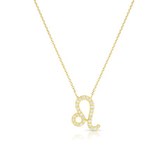 Diamond Leo Zodiac Sign Necklace, 14k yellow gold - URBAETIS Fine Jewelry