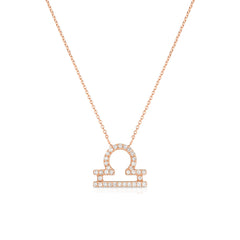 Diamond Libra Zodiac Sign Necklace, 14k rose gold - URBAETIS Fine Jewelry