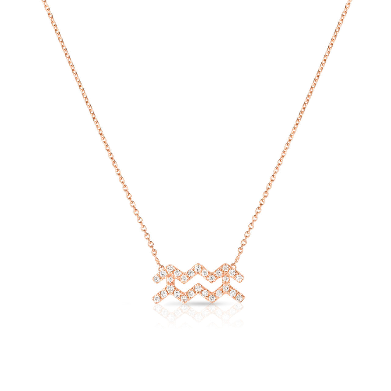 Diamond Aquarius Zodiac Sign Necklace, 14k rose gold - URBAETIS Fine Jewelry