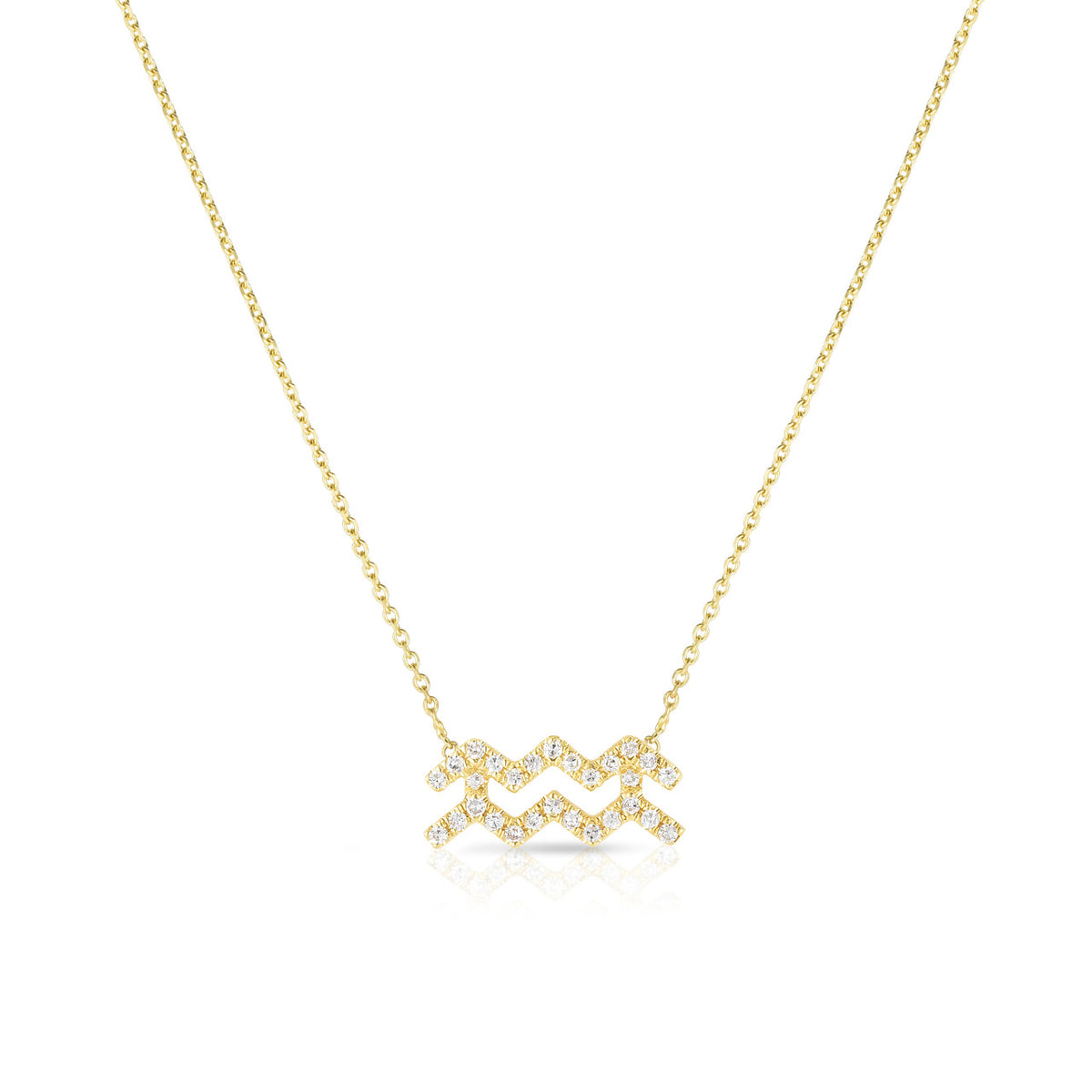Diamond Aquarius Zodiac Sign Necklace, 14k yellow gold - URBAETIS Fine Jewelry
