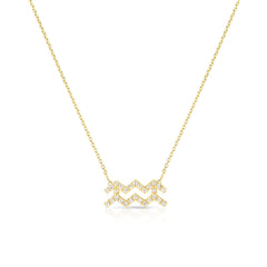 Diamond Aquarius Zodiac Sign Necklace, 14k yellow gold - URBAETIS Fine Jewelry