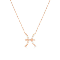 Diamond Pisces Zodiac Sign Necklace, 14k rose gold - URBAETIS Fine Jewelry
