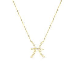 Diamond Pisces Zodiac Sign Necklace, 14k yellow gold - URBAETIS Fine Jewelry