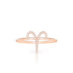 Diamond Aries Zodiac Sign Ring, 14k rose gold - URBAETIS Fine Jewelry