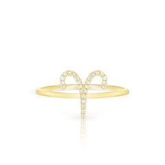 Diamond Aries Zodiac Sign Ring, 14k yellow gold - URBAETIS Fine Jewelry