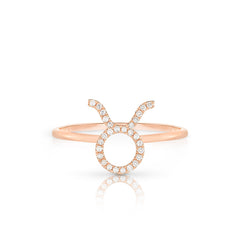 Diamond Taurus Zodiac Sign Ring, 14k rose gold - URBAETIS Fine Jewelry
