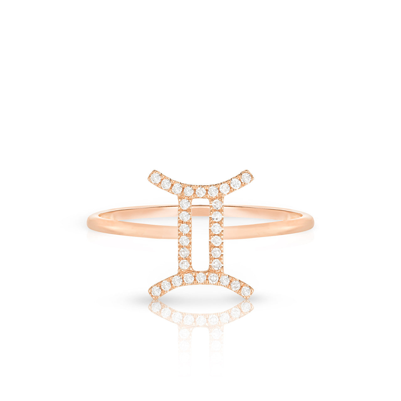 Diamond Gemini Zodiac Sign Ring, 14k rose gold - URBAETIS Fine Jewelry