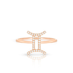 Diamond Gemini Zodiac Sign Ring, 14k rose gold - URBAETIS Fine Jewelry